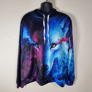 Wolf Galaxy Graphic Hoodie 4XL Unisex Pullover Drawstring Hood Polyester Blend
